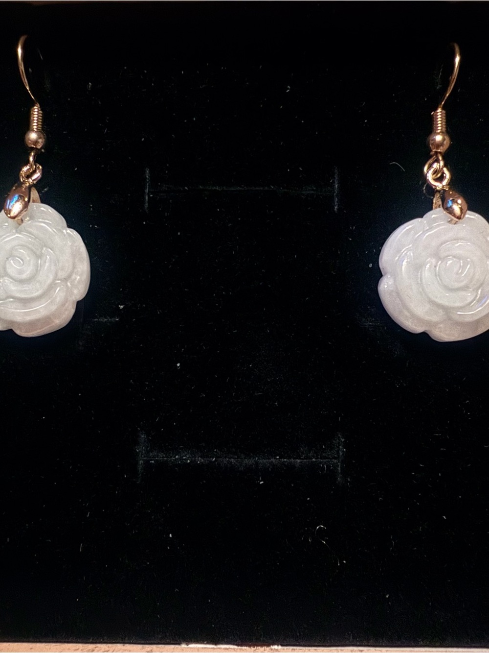 White Rose Carved Whist Jadeite Drop Earrings